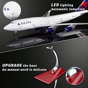 Lose Fun Park 1:130 Scale Large Airplane Model Delta Boeing 747 Plane Models Diecast Airplanes with LED Light for Collection or Gift