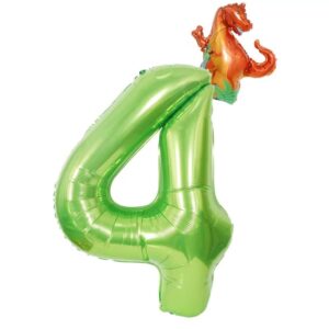 40 inch green number 4 dinosaur balloons set, 4th birthday balloons for kids,childrens 4th birthday party decorations. (4)