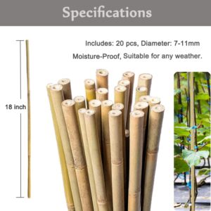 20 Pcs 18 Inch Natural Bamboo Plant Support Stakes for Indoor Plants, Bamboo Sticks Poles Garden Bamboo Stakes for Potted Plants, Tomato, Beans