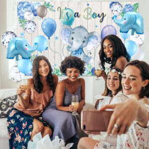 Baby Shower Party Decorations 121 Pieces Elephant Party Supplies Include Backdrop Banner Balloons Tablecloth and Cake Toppers for Baby Shower Gender Reveal Elephant Theme Birthday Party (Boy Style)