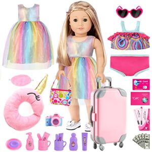 GIFTINBOX 29PCS 18 Inch Girl Doll Clothes and Accessories-Travel Play Set for Dolls, Doll Stuff with Clothes, Luggage, Swimsuit, Wallet cashes... Gifts for Girls Birthday, Christmas