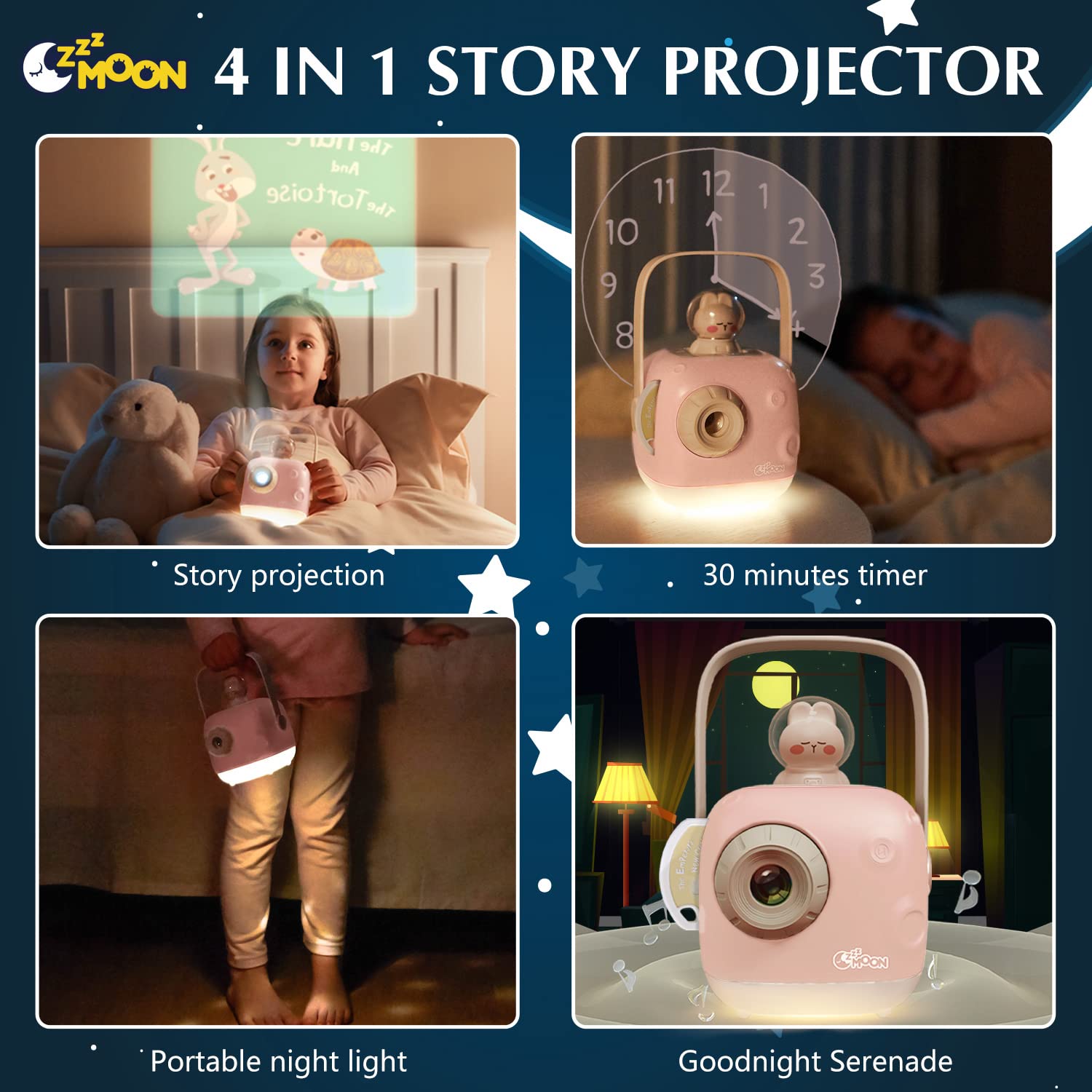 ZZZMOON Story Projector for Kids, Birthday Present for 2 3 4 Year Old Girls Boys Toys, Storybook Projector for Toddler Age 2-4 (Rechargeable)