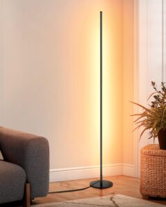 dewenwils led corner floor lamp, 57.5" minimalist dimmable light, standing tall lamp for living room, bedroom, office, 3000k warm white light (black)