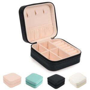 fome small jewelry box, portable jewelry box organizer pu leather mini travel jewelry storage case for rings earrings necklace bracelets jewelry for women girls black