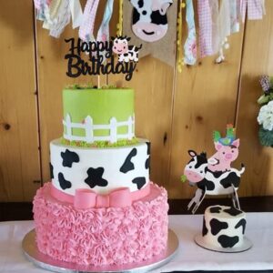 1 PCS Cow Happy Birthday Cake Topper Glitter Farm Animals Birthday Cow Cake Pick Decorations for Cow Theme Baby Shower Kids Boys Girls 1st Birthday Party Cake Decorations Supplies