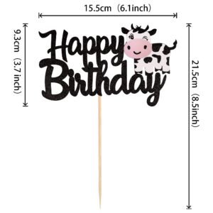 1 PCS Cow Happy Birthday Cake Topper Glitter Farm Animals Birthday Cow Cake Pick Decorations for Cow Theme Baby Shower Kids Boys Girls 1st Birthday Party Cake Decorations Supplies