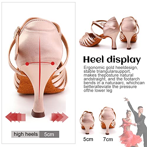 HROYL Women Latin Dance Shoes Ballroom Performence Practice Professional Dance Heels with Knot LP-1219-7 Pink 8 B(M) US