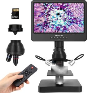 andonstar ad249s-p 10.1 inch hdmi digital microscope, 4000x 3 lens 2160p uhd video record, biological microscope kit for adults and kids, coin microscope for error coins, prepared slides, 32g sd card