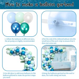 Balloon Garland Kit Green Blue White Balloons Ocean Balloon Arch Kit Under the Sea Party Decorations for Kids Baby Shower Birthday Shark Whale Theme Party