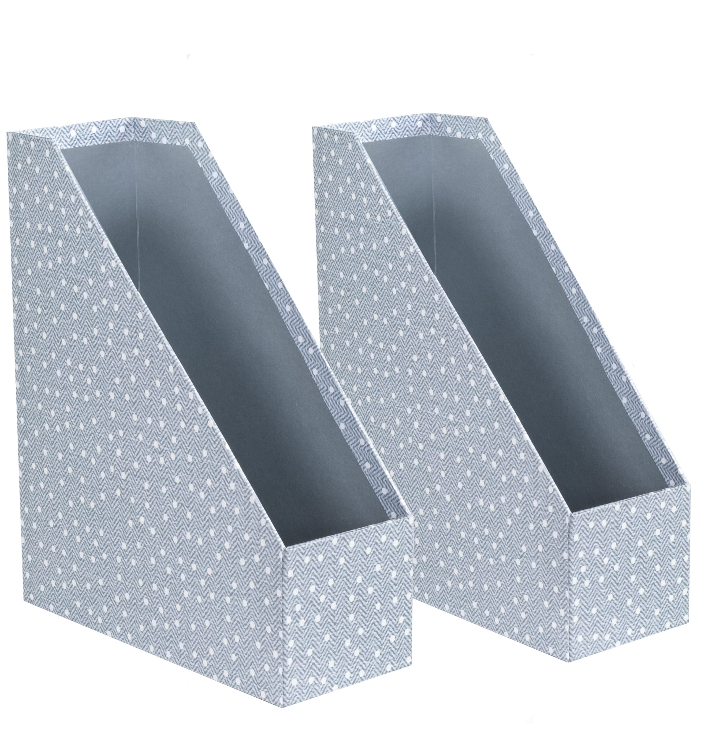 Steel Mill & Co Cute Blue Magazine Holder Set of 2, Vertical File Organizer, File Folder and Paper Holder, Desk Accessories & Workspace Organizers for Home or Office, Textured Large Dots