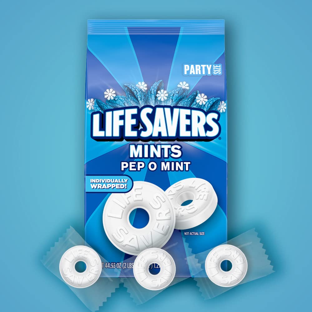 LIFE SAVERS Pep-O-Mint Breath Mint Bulk Hard Candy, Party Size, 44.93 oz Bag