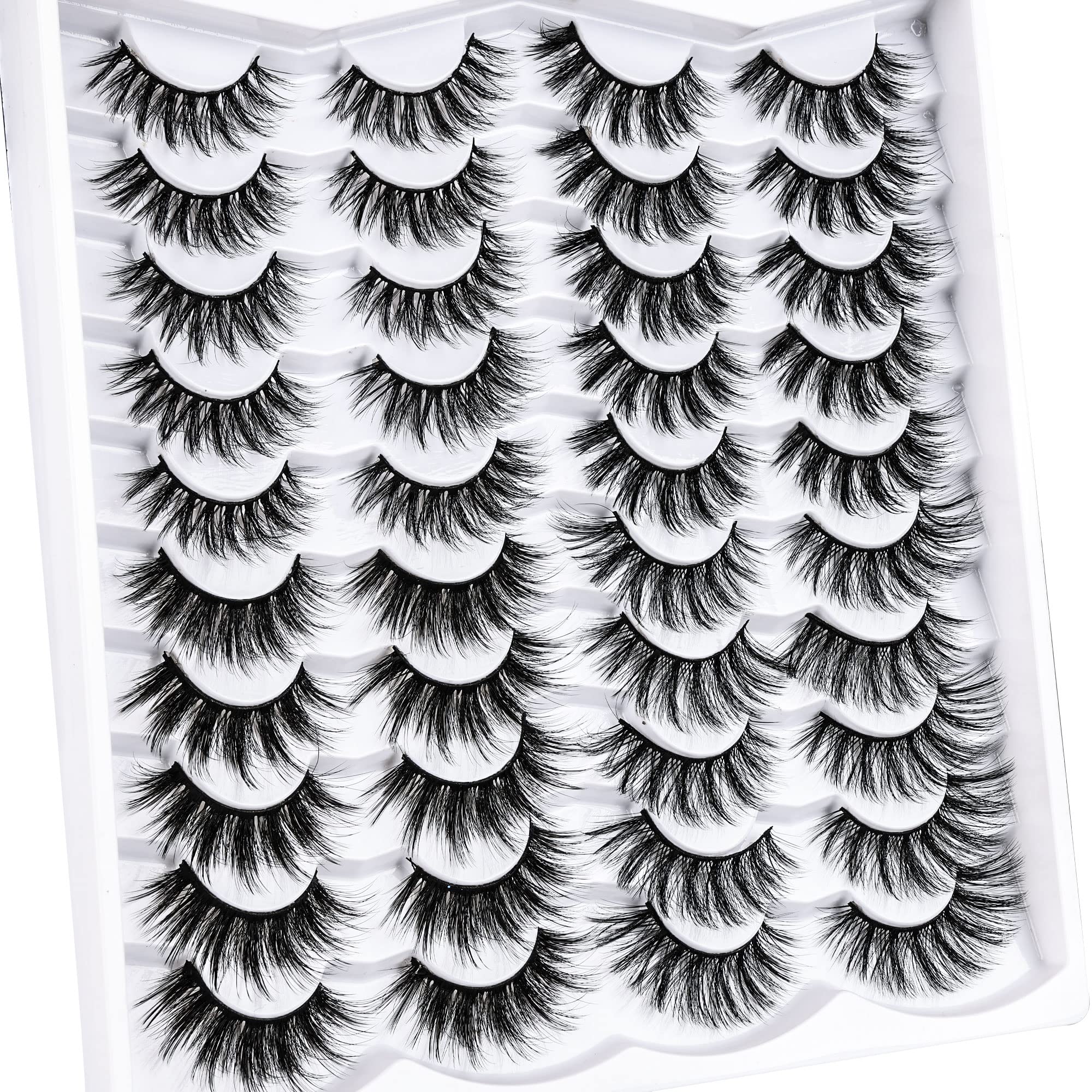 Kisslily 20 Pairs 3D False Eyelashes Pack 4 Styles Mixed Natural Look Wispy Lashes 18MM Long Fluffy Curled Faux Mink Lashes Wholesale(20 Pairs 4 Styles)