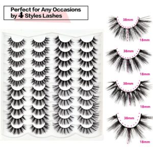 Kisslily 20 Pairs 3D False Eyelashes Pack 4 Styles Mixed Natural Look Wispy Lashes 18MM Long Fluffy Curled Faux Mink Lashes Wholesale(20 Pairs 4 Styles)