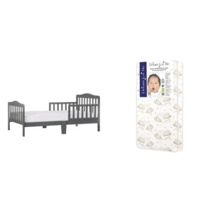 dream on me classic design steel grey toddler bed with twilight greenguard gold certified spring mattress