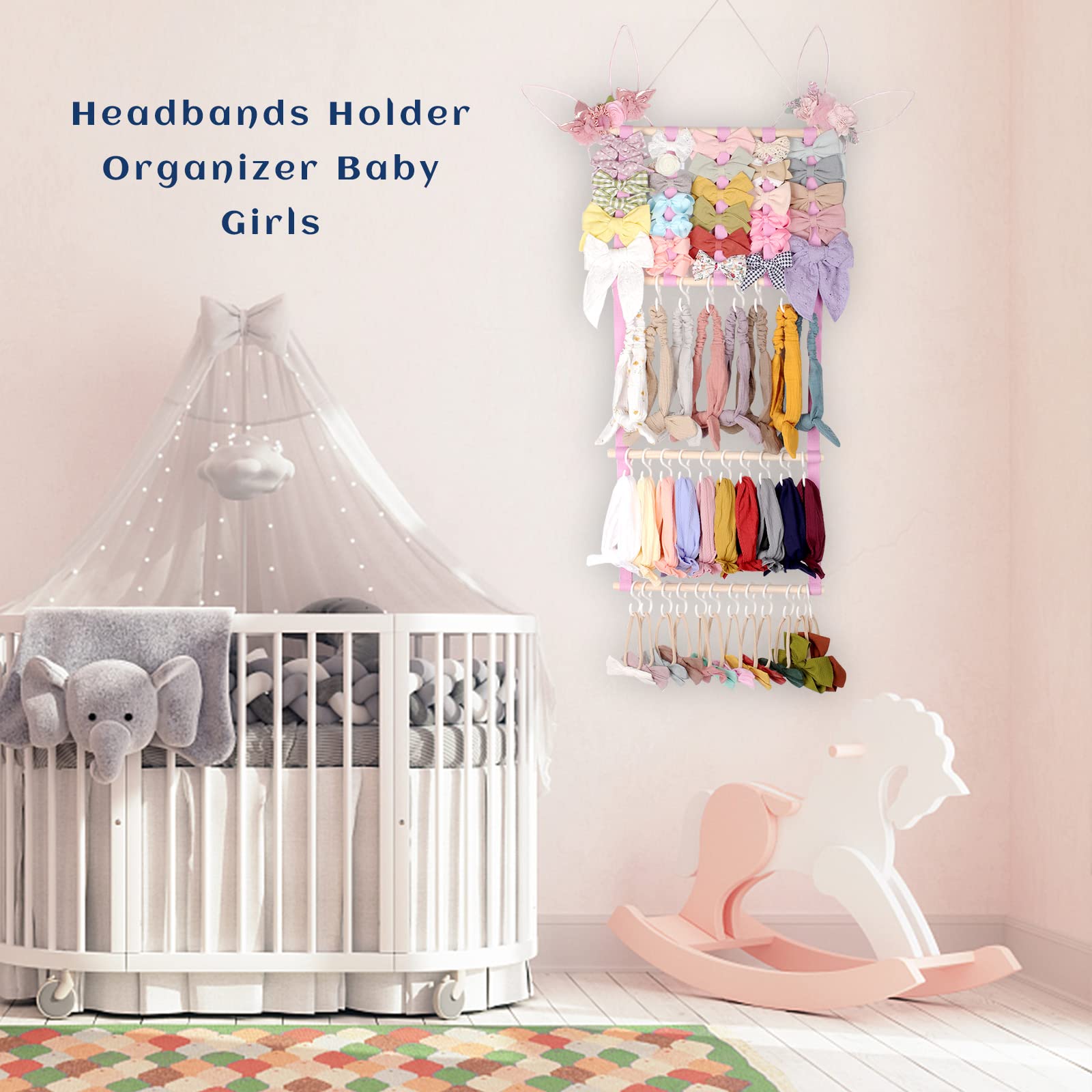 POVETIRE Headband Holder Hair Bows Organizer for Girls, Baby Headbands Hair Accessories Organizer Storage Wall Hanging Decor for Toddler Girls Room
