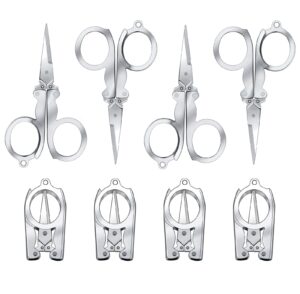 8 pcs stainless steel small scissors folding scissors, pocket portable foldable travel scissors tiny mini craft cutter for home travel, silver