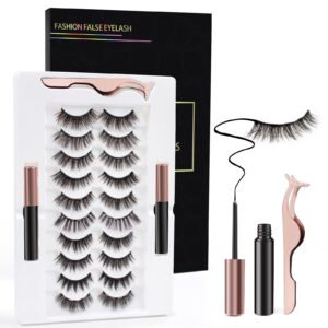 magnetic eyelashes kit, magnetic lashes natural look, 3d reusable magnetic eyelashes with eyeliner, false eyelashes with 2 tubes of eyeliner & tweezers - easy to use