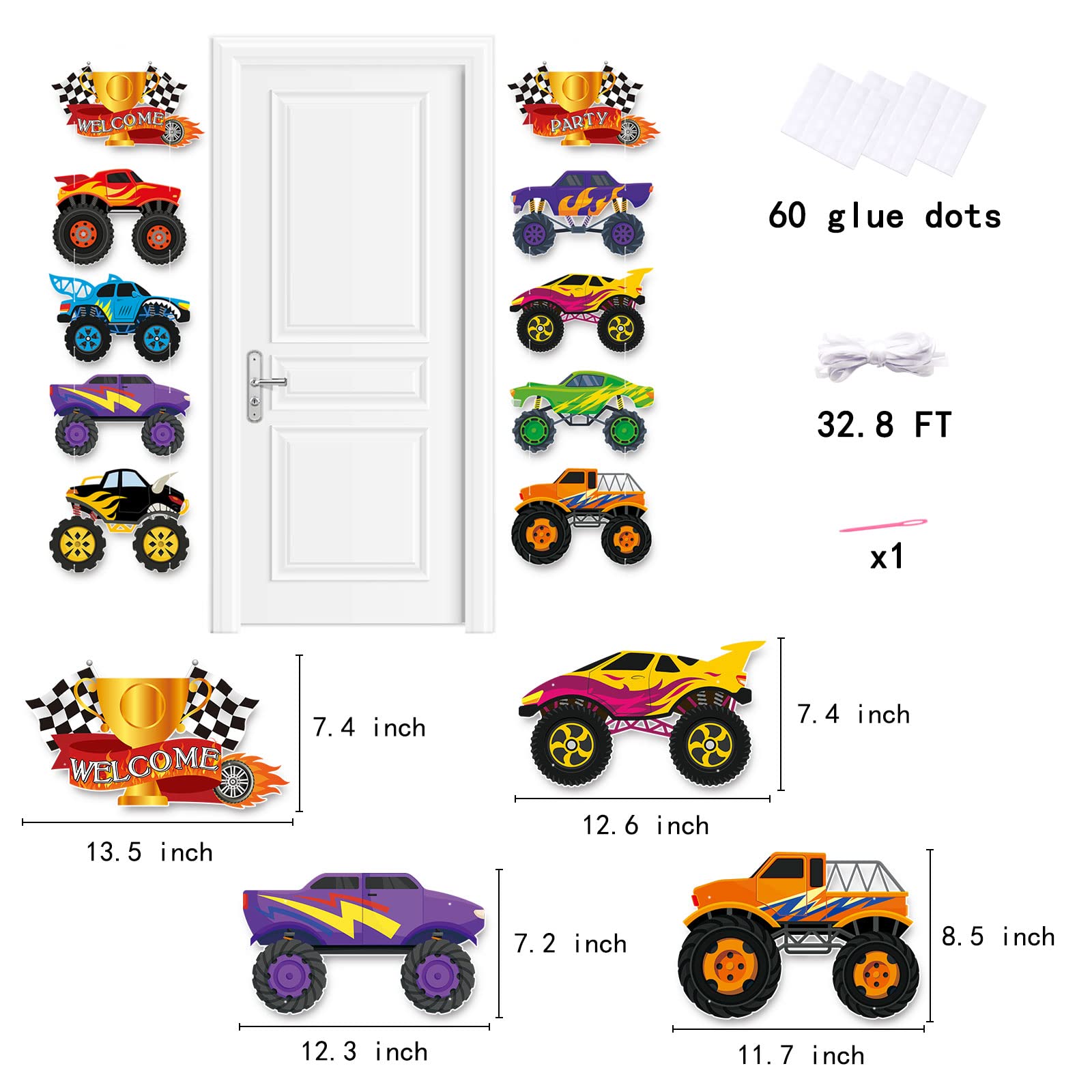 Truck Themed Party Decorations Car Cardboard Cutout Checkered Flag Birthday Party Banner Welcome Porch Sign Door Hanger Car Party Supplies Hanging Banner Welcome Sign Ornament