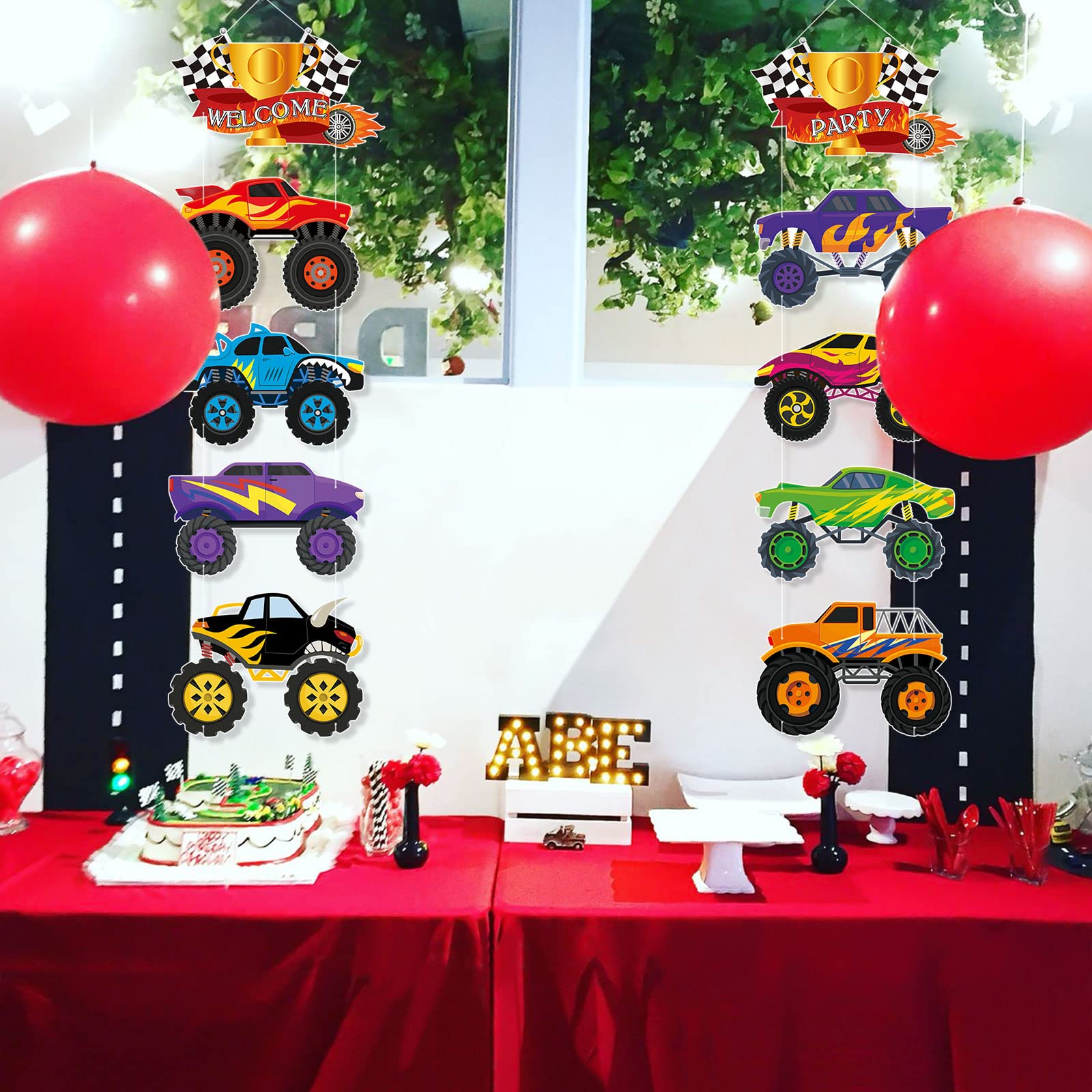 Truck Themed Party Decorations Car Cardboard Cutout Checkered Flag Birthday Party Banner Welcome Porch Sign Door Hanger Car Party Supplies Hanging Banner Welcome Sign Ornament