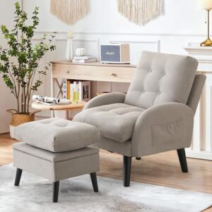 senyun accent chair with ottoman, comfy living room chair and storage ottoman set, adjustable extra-thick padded backrest & side pocket, lazy sofa chair for bedroom