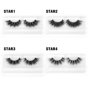 SY SHUYING 18mm Mink Lashes 3D Real Mink Eyelashes Cat Eye Fluffy Cross False Eyelashes Wispy Soft Reusable Luxury Volume 5D Fake Eyelashes (Star, 4 Pairs)