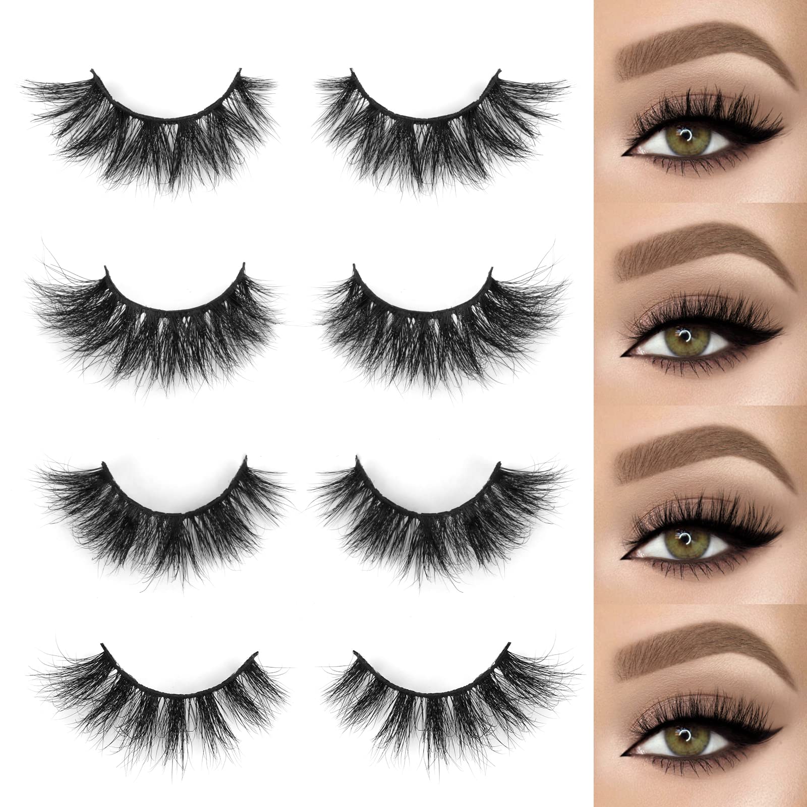 SY SHUYING 18mm Mink Lashes 3D Real Mink Eyelashes Cat Eye Fluffy Cross False Eyelashes Wispy Soft Reusable Luxury Volume 5D Fake Eyelashes (Star, 4 Pairs)