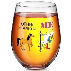 patelai birthday gifts for women men friends, other 40/50 year olds me unicorn wine glass, personalized 40th 50th 17oz stemless wine glass gifts for bff, coworker, mom, dad (other 50 year olds me)