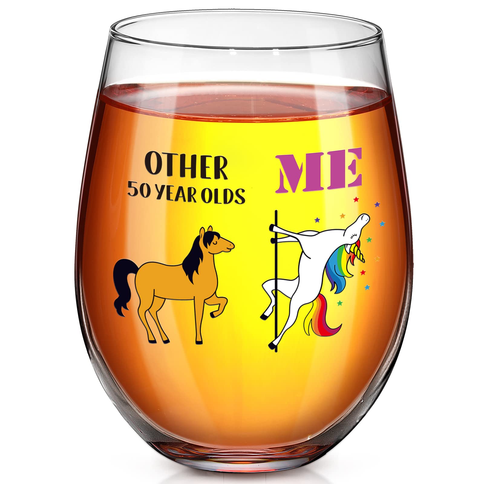 Patelai Birthday Gifts for Women Men Friends, Other 40/50 Year Olds Me Unicorn Wine Glass, Personalized 40th 50th 17oz Stemless Wine Glass Gifts for BFF, Coworker, Mom, Dad (Other 50 Year Olds Me)