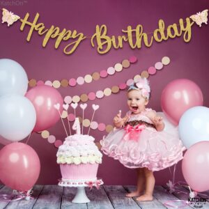 KatchOn, Glitter Gold Happy Birthday Banner - Pre-Strung, No DIY | Butterfly Birthday Banner | Gold Happy Birthday Sign for Girls, Gold Happy Birthday Decorations for Women, Birthday Party Decorations