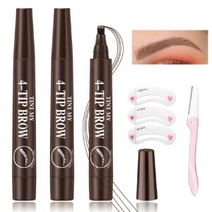 3pcs brow pencil,eyebrow tattoo pen,long lasting waterproof microblading eyebrow pencils,brow pen,with eyebrow trimmer,3 eyebrow models,for creating easy natural brows (dark brown)