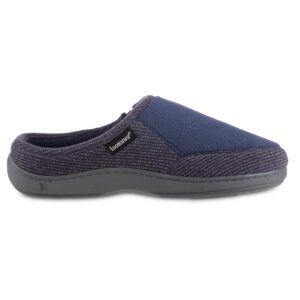 isotoner Men's Microterry and Waffle Travis Slip-On Hoodback Slipper, Navy Blue, 8-9