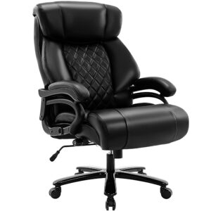terao big & tall 400lb office chair - adjustable lumbar support, heavy duty metal base and tilt angle large high back bonded leather ergonomic executive desk computer swivel chair, black