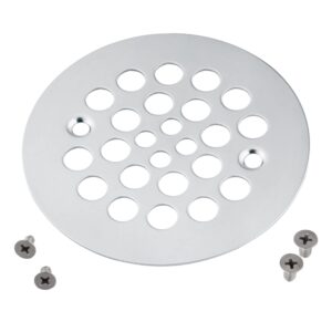 artiwell 4-1/4“ shower strainer drain trim set, screw-in shower strainer drain cover, plastic-oddities style replacement strainer grid,machine & self-tapping screws included (chrome plated)