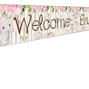 CHXSM 9.8 x 1.6 ft Pink Elephant Welcome Baby Yard Sign Banner Girl Shower Party Supplies Decorations Backdrop Background