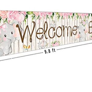 CHXSM 9.8 x 1.6 ft Pink Elephant Welcome Baby Yard Sign Banner Girl Shower Party Supplies Decorations Backdrop Background