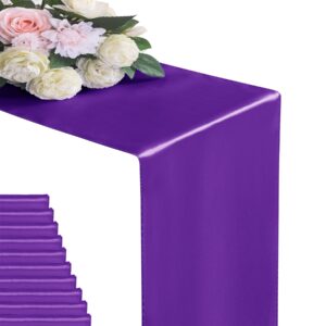 flohar 12pack table runner 12 x 108 inches satin silk table runner for wedding, birthday party, banquets, graduations decoration, fit rectange and round table-purple