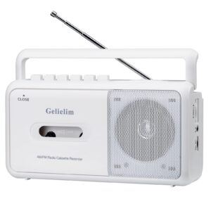 gelielim cassette player boombox, portable am/fm radio stereo, cassette tape player recorder with big speaker and earphone jack, battery operated or ac powered tape recorder cassette player