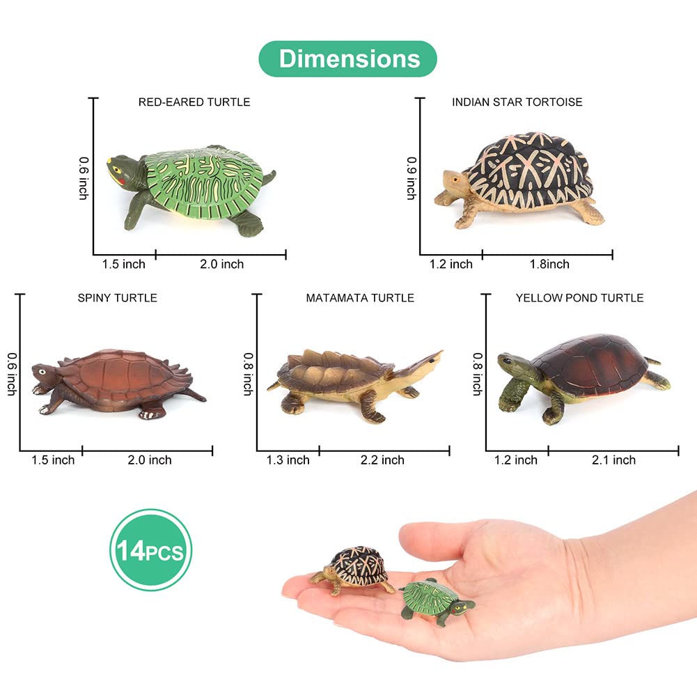 Volnau Mini Sea Turtle Figures 14PCS Animal Toys Figurines for Kindergarten Toddlers Kids Ocean Sea Creature Cake Topper Pack