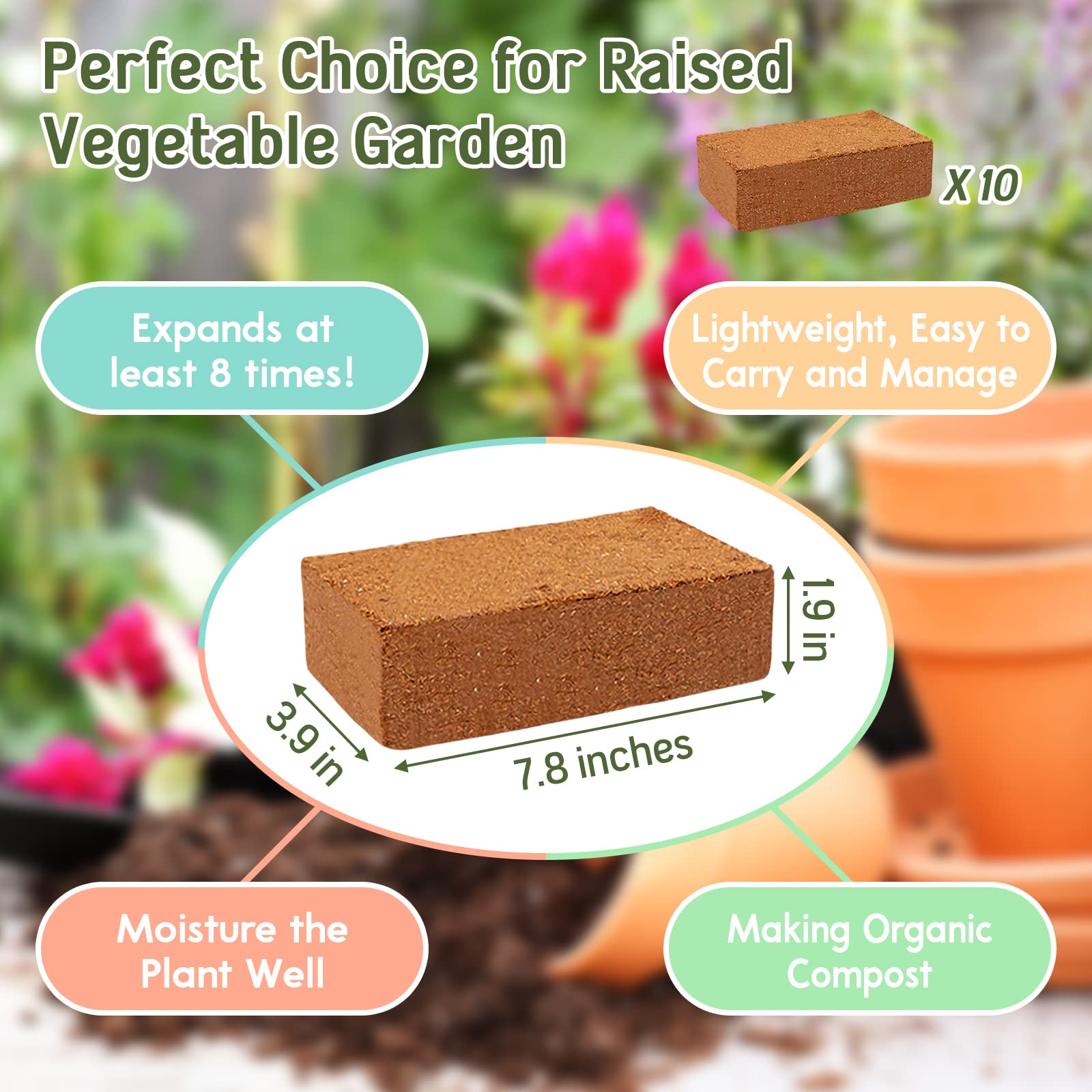 Legigo 8 Pack Premium Coco Coir Brick for Plants- 100% Organic Compressed Coconut Coir Bricks Starting Mix, Coco Coir Fiber Coconut Husk for Planting, Gardening, Potting Soil Substrate, Herbs