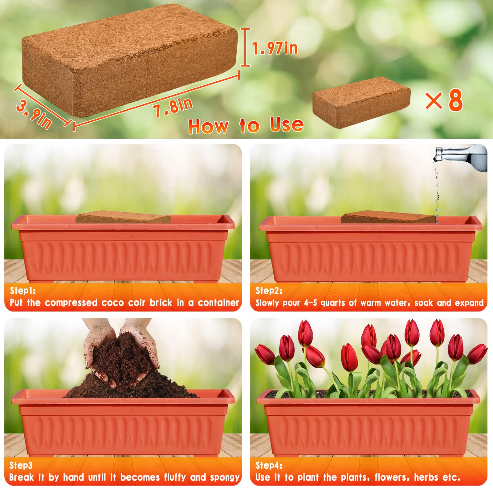 Legigo 8 Pack Premium Coco Coir Brick for Plants- 100% Organic Compressed Coconut Coir Bricks Starting Mix, Coco Coir Fiber Coconut Husk for Planting, Gardening, Potting Soil Substrate, Herbs