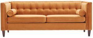 dreamsir 58'' w velvet sofa, mid-century modern love seats sofa furniture with two bolster pillows, button tufted couch for living room, easy assembly (loveseat, ginger)