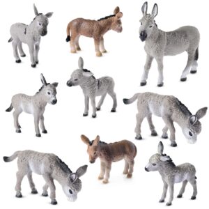 9 pcs donkey figurine miniature toy donkey small plastic animal figurine party favors realistic farm toys simulated model little preschool toy figure playset cake topper for collection birthday gifts