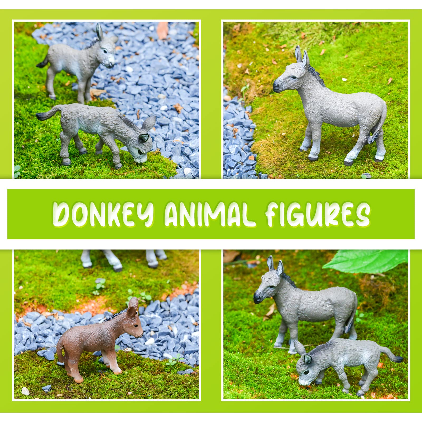 9 Pcs Donkey Figurine Miniature Toy Donkey Small Plastic Animal Figurine Party Favors Realistic Farm Toys Simulated Model Little Preschool Toy Figure Playset Cake Topper for Collection Birthday Gifts