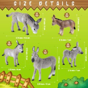 9 Pcs Donkey Figurine Miniature Toy Donkey Small Plastic Animal Figurine Party Favors Realistic Farm Toys Simulated Model Little Preschool Toy Figure Playset Cake Topper for Collection Birthday Gifts