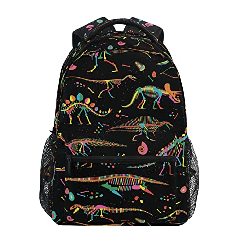 QUGRL Skeletons Dinosaurs Fossils School Backpack for Girls Boys Childish Cartoon Large Bookbag Laptop Computer Bag Casual Hiking Travel Daypack Backpack Schoolbag for Teens College 16 Inch