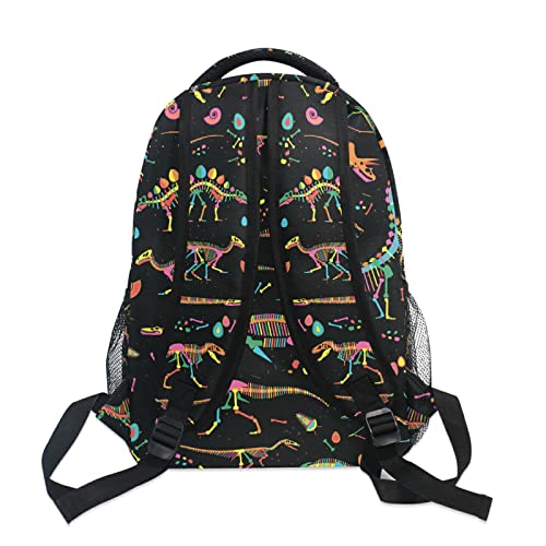 QUGRL Skeletons Dinosaurs Fossils School Backpack for Girls Boys Childish Cartoon Large Bookbag Laptop Computer Bag Casual Hiking Travel Daypack Backpack Schoolbag for Teens College 16 Inch