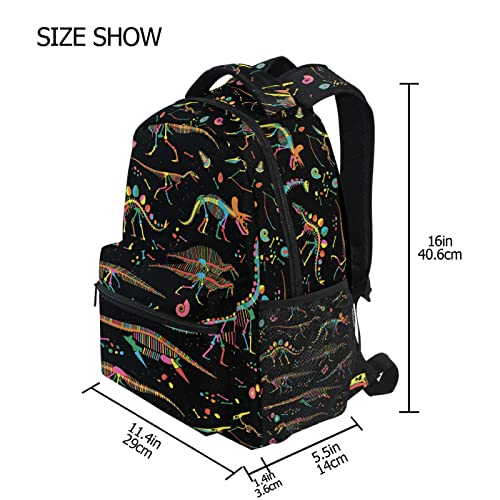 QUGRL Skeletons Dinosaurs Fossils School Backpack for Girls Boys Childish Cartoon Large Bookbag Laptop Computer Bag Casual Hiking Travel Daypack Backpack Schoolbag for Teens College 16 Inch