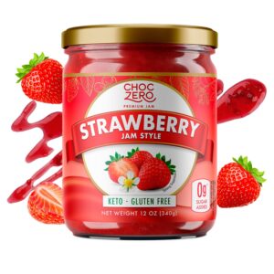 keto strawberry jam, no sugar added - monk fruit sweetened, gluten free spread from choczero, 12 oz