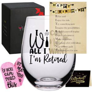 yulvine funny retirement gifts for women 2023,humorous retired gifts for women,happy retirement party decorations for coworker nurse teacher doctor,wine glass 15oz