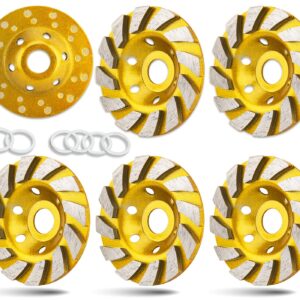 4 Inch Concrete Grinding Wheel, 6Pcs Concrete Turbo Diamond Grinding Cup Wheels for Concrete Granite Marble Masonry Stone, 12 Segs Heavy Duty Angle Grinder Wheels